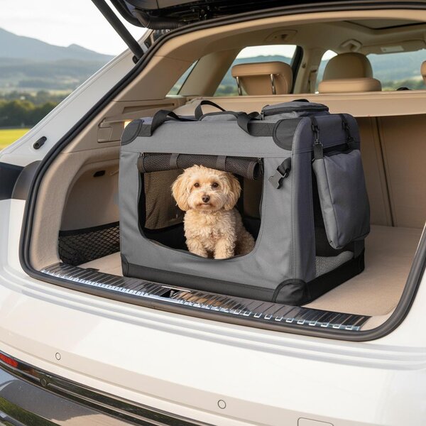Trasportino per animali domestici belviona pieghevole, comodo e sicuro, Oxford + rete, riponibile in poco spazio, fino a 12 kg, 60x42x44 cm, grigio scuro