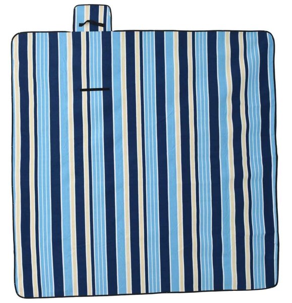 Tovaglia Picnic Pieghevole Strisce Blu e Bianco 200x200 Velluto