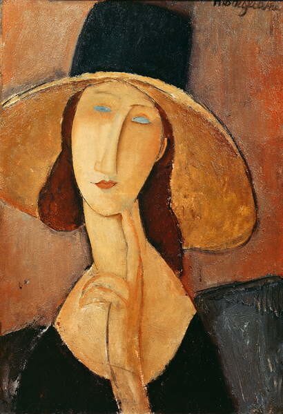 Riproduzione Portrait of Jeanne Hebuterne in a large hat, Amedeo Modigliani
