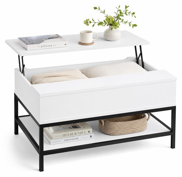 Tavolino pieghevole Relaxdays con ripiano, tavolino da salotto con vano portaoggetti, effetto legno, dimensioni: 45,5x90x60 cm, bianco/nero