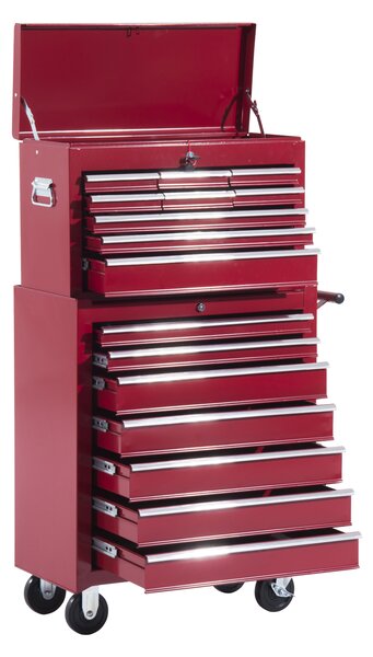 HomCom Carrello Cassettiera Porta Utensili per officina, rosso, 61.5x33x113cm
