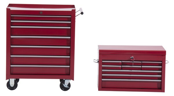 HomCom Carrello Cassettiera Porta Utensili per officina, rosso, 61.5x33x113cm