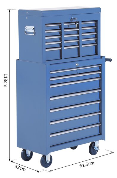 HomCom Carrello Cassettiera Porta Utensili per officina, blu, 61.5x33x113cm