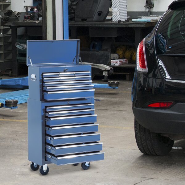 HomCom Carrello Cassettiera Porta Utensili per officina, blu, 61.5x33x113cm