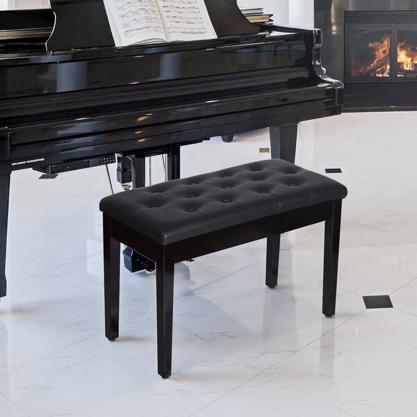 HomCom Sgabello Panchetta Panchina Sedia per Pianoforte con vano portaoggetti, Nero, Sgabelli Imbottiti 75x35x50 cm
