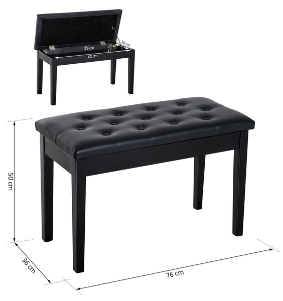 HomCom Sgabello Panchetta Panchina Sedia per Pianoforte con vano portaoggetti, Nero, Sgabelli Imbottiti 75x35x50 cm