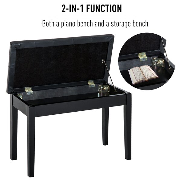 HomCom Sgabello Panchetta Panchina Sedia per Pianoforte con vano portaoggetti, Nero, Sgabelli Imbottiti 75x35x50 cm