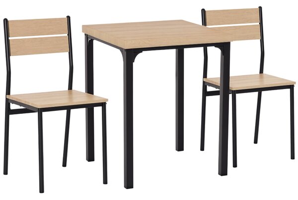HOMCOM Set Tavolo da Pranzo con 2 Sedie per Casa e Cucina, Metallo e Legno Light Wood Grain Color, Black Frame Table: 60x60x76cm; Chair: 39.5x48x82.5cm