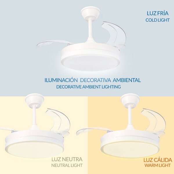 Lampadario Ventilatore da soffitto White Thor 24W illuminazione Led CCT regolabile con telecomando M LEDME
