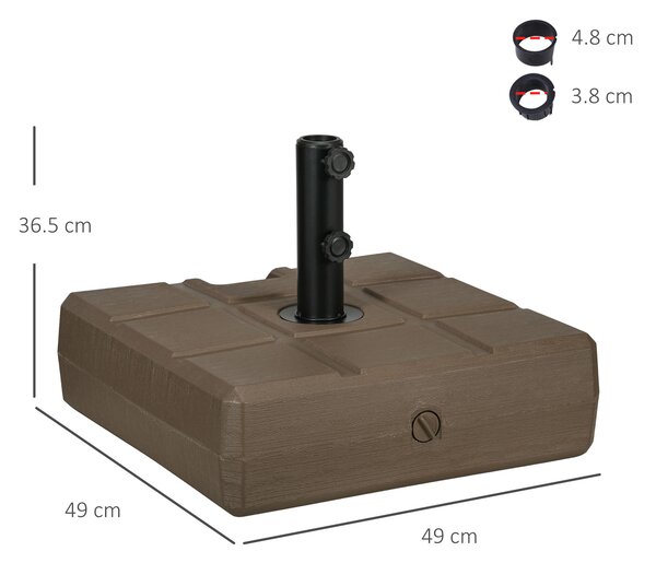 Outsunny Base per Ombrellone da Giardino Riempibile con Maniglia in HDPE e Acciaio, 49x49x36.5 cm, Marrone
