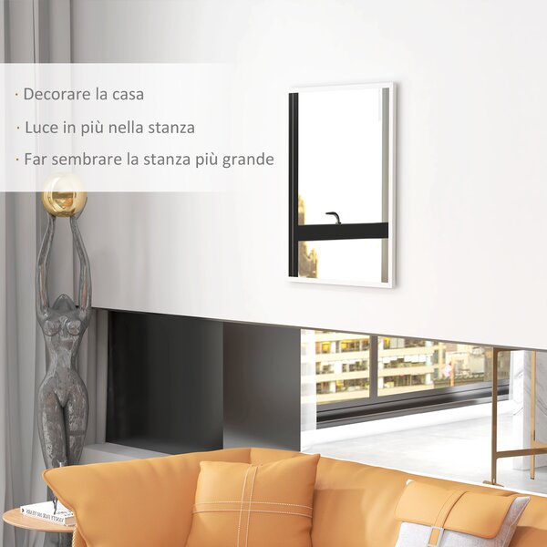 HOMCOM Specchio da Parete Rettangolare con Ganci, in Vetro e MDF, 60x80 cm, Bianco | Aosom Italy
