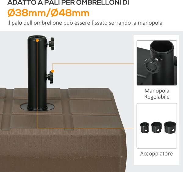 Outsunny Base per Ombrellone da Giardino Riempibile con Maniglia in HDPE e Acciaio, 49x49x36.5 cm, Marrone
