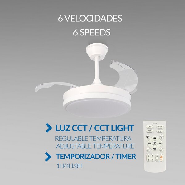 Lampadario Ventilatore da soffitto White Thor 24W illuminazione Led CCT regolabile con telecomando M LEDME