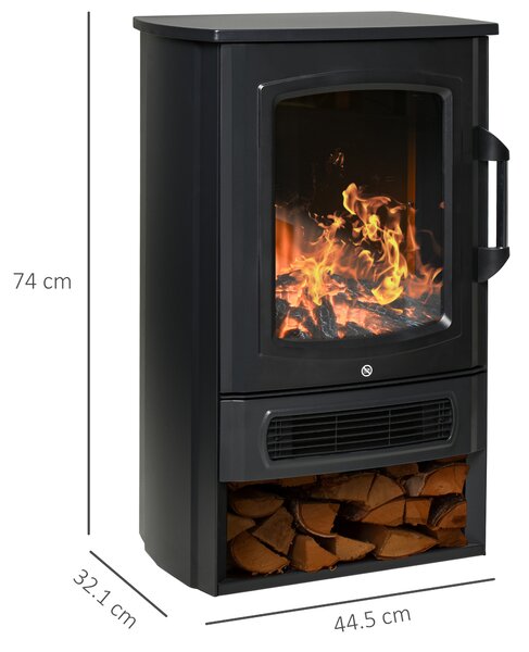 HOMCOM Camino da Terra Elettronico 1000W/2000W con Luce LED Effetto Fiamma Regolabile, Riscalda fino a 20-25㎡ per casa ufficio nero | Aosom Italy