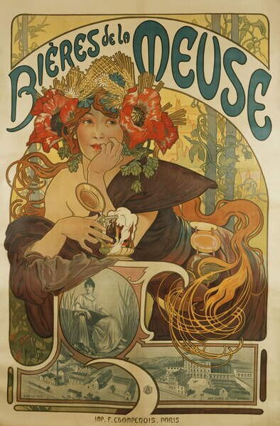 Riproduzione Meuse Beer Bieres de La Meuse 1897, Mucha, Alphonse Marie