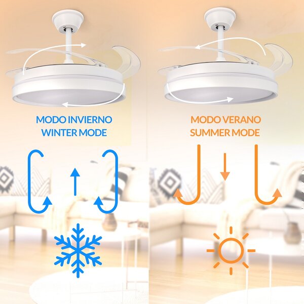 Lampadario Ventilatore da soffitto White Afar 40W illuminazione Led CCT regolabile con telecomando M LEDME