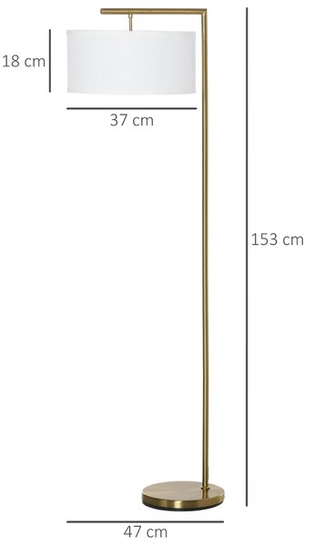 HOMCOM Lampada da Terra Moderna in Metallo e Paralume in Tessuto, Lampada da Lettura E27 47x37x153cm, Oro e Bianco
