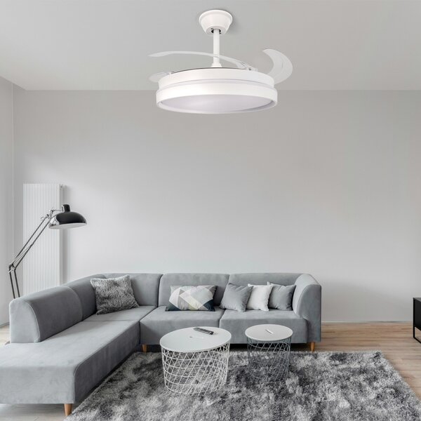 Lampadario Ventilatore da soffitto White Afar 40W illuminazione Led CCT regolabile con telecomando M LEDME