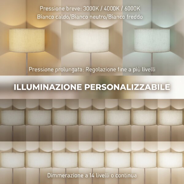 HOMCOM Lampada da Terra con Telecomando e Luminosità Regolabile 3000K-6000K con Paralume in Tessuto, Argento | Aosom Italy