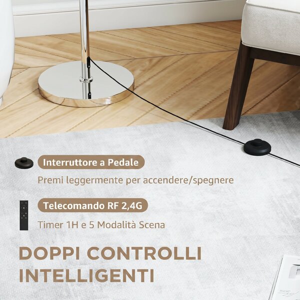 HOMCOM Lampada da Terra con Telecomando e Luminosità Regolabile 3000K-6000K con Paralume in Tessuto, Argento | Aosom Italy