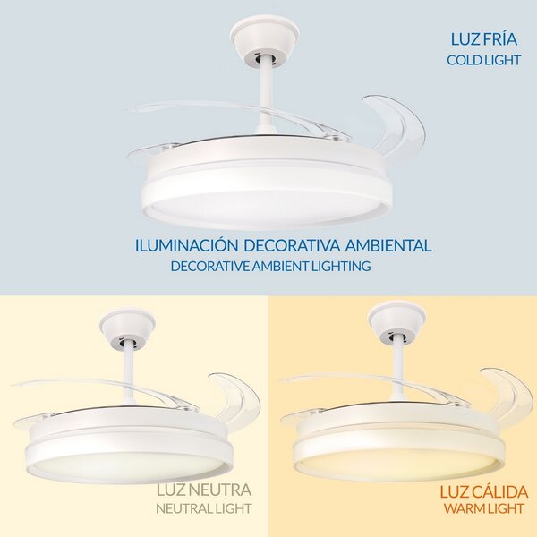 Lampadario Ventilatore da soffitto White Afar 40W illuminazione Led CCT regolabile con telecomando M LEDME