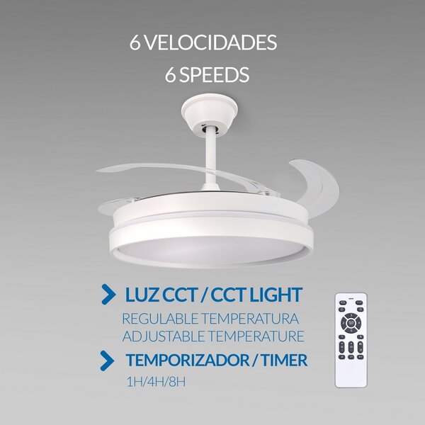 Lampadario Ventilatore da soffitto White Afar 40W illuminazione Led CCT regolabile con telecomando M LEDME
