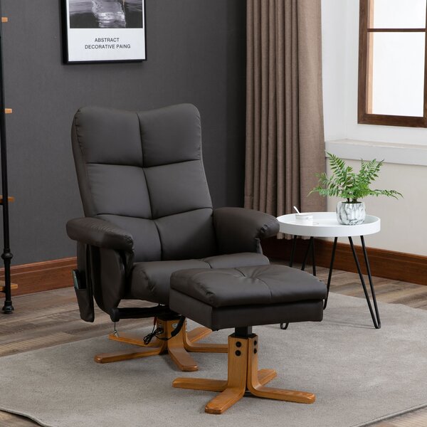 HOMCOM Poltrona Massaggiante Reclinabile a 145° con Pouf Poggiapiedi, 80x86x99cm, Marrone