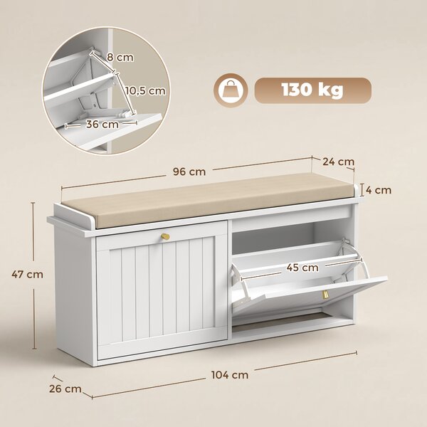 HOMCOM Panca Portascarpe, Mobile Ingresso, Cuscino Imbottito, 2 Cassetti Ribaltabili, 8-10 Paia Scarpe | Aosom Italy