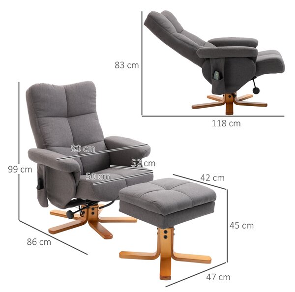 HOMCOM Poltrona Relax con Poggiapiedi, Inclinazione a 145°, in Poliestere, 80x86x99 cm, Grigia