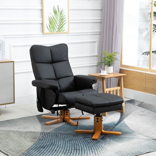 HOMCOM Poltrona Massaggiante Reclinabile a 145° con Pouf Poggiapiedi, 80x86x99cm, Nero