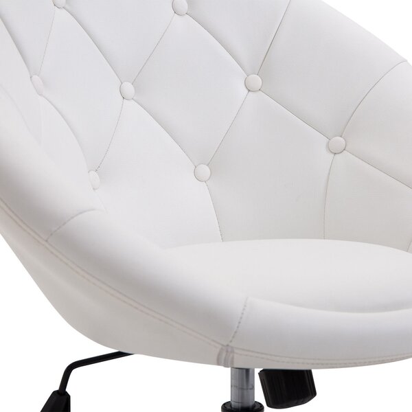 HOMCOM Sgabello da lavoro, sgabello girevole, sedia da ufficio, cromato, regolabile in altezza, PU + acciaio, nero/bianco, 56x71x78,5-90,5 cm (bianco)