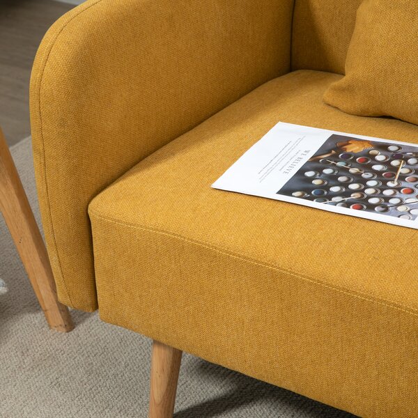 HOMCOM Divano doppio rivestimento con cuscini divanetto in tessuto design compatto moderno a due posti regolabile in altezza vellutato poliestere gomma legno schiuma natura + giallo 130 x 70 x 80 cm
