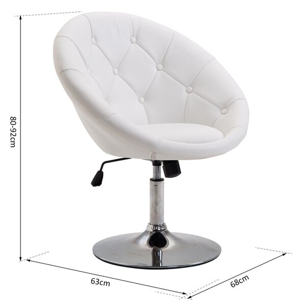 HOMCOM Sgabello da lavoro, sgabello girevole, sedia da ufficio, cromato, regolabile in altezza, PU + acciaio, nero/bianco, 56x71x78,5-90,5 cm (bianco)