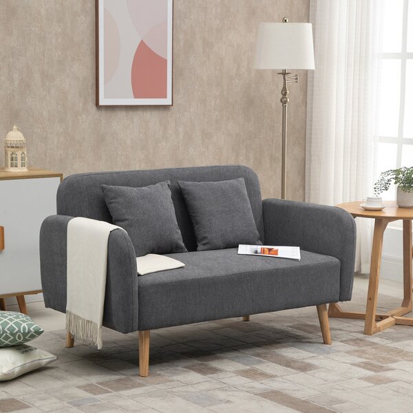 HOMCOM Divano doppio rivestimento con cuscini divanetto in tessuto design compatto moderno a due posti regolabile in altezza vellutato poliestere gomma legno schiuma grigio + naturale 130 x 70 x 80 cm