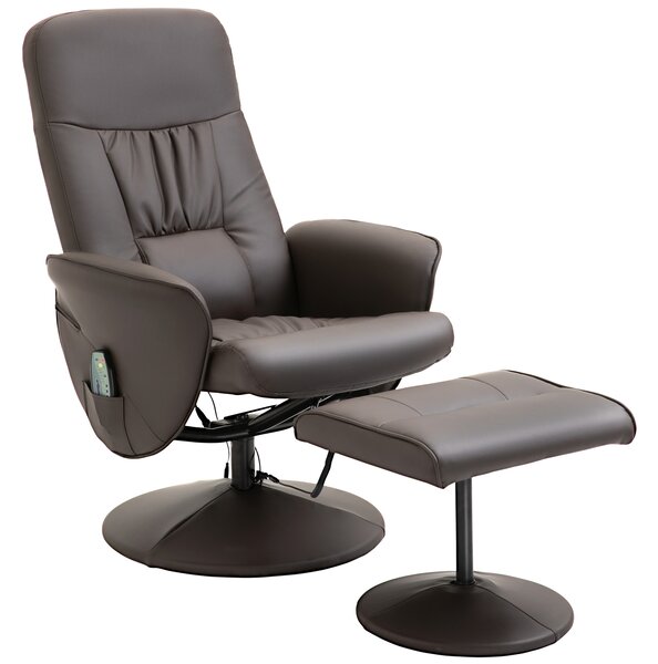 HOMCOM Poltrona Relax Massaggiante Reclinabile a 145° con Poggiapiedi, 76x81x105cm, Marrone