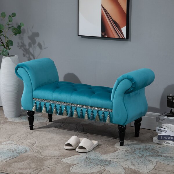 HOMCOM Panca Fondo Letto Imbottita in Gommapiuma, Legno e Poliestere, 117x40x58 cm, Blu