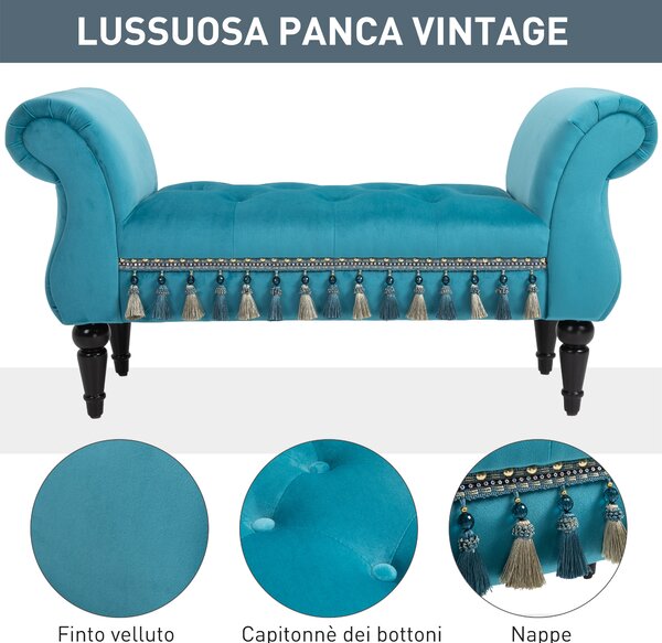 HOMCOM Panca Fondo Letto Imbottita in Gommapiuma, Legno e Poliestere, 117x40x58 cm, Blu