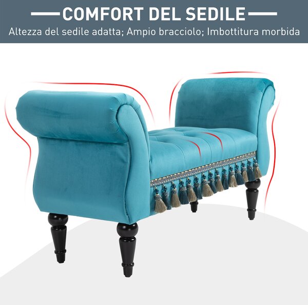 HOMCOM Panca Fondo Letto Imbottita in Gommapiuma, Legno e Poliestere, 117x40x58 cm, Blu