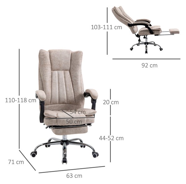 Vinsetto Sedia da ufficio sedia girevole con funzione reclinabile poggiapiedi sedia da ufficio sedile regolabile in altezza sedia da scrivania microfibra plastica metallo nylon beige + nero + argento 63 x 71 x 110-118 cm
