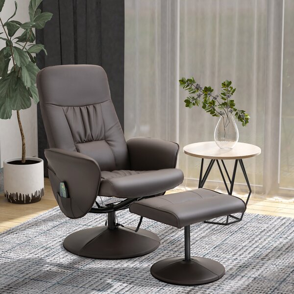 HOMCOM Poltrona Relax Massaggiante Reclinabile a 145° con Poggiapiedi, 76x81x105cm, Marrone
