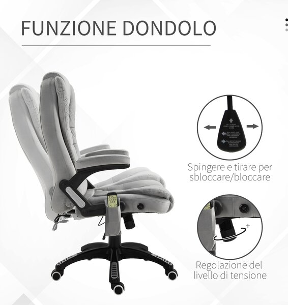 Vinsetto Sedia da Ufficio con Funzione Massaggiante e Altezza Regolabile, in PU, 67x67x116-126 cm, Grigio