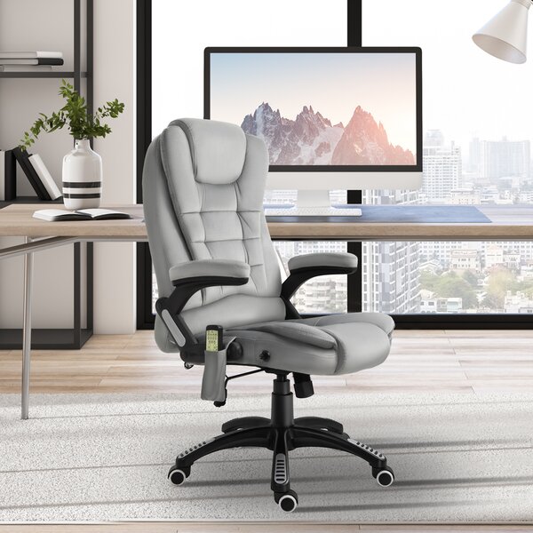 Vinsetto Sedia da Ufficio con Funzione Massaggiante e Altezza Regolabile, in PU, 67x67x116-126 cm, Grigio
