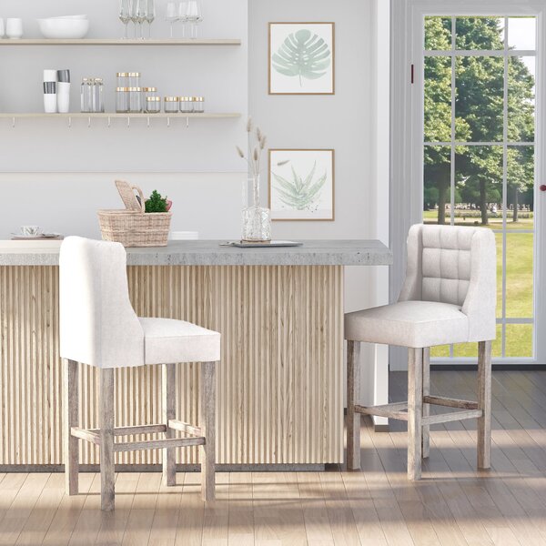 HOMCOM Set di 2 sgabelli da bar moderne sedie da cucina sgabelli da bar per cucina con schienale basso in lino tocco gomma legno beige 47 x 50 x 101 cm
