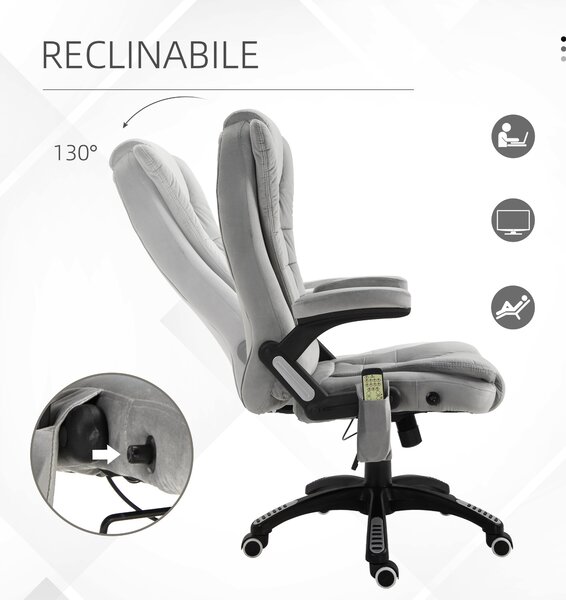 Vinsetto Sedia da Ufficio con Funzione Massaggiante e Altezza Regolabile, in PU, 67x67x116-126 cm, Grigio