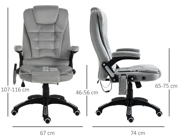 Vinsetto Sedia da Ufficio con Funzione Massaggiante e Altezza Regolabile, in PU, 67x67x116-126 cm, Grigio