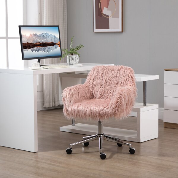 Vinsetto Sedia girevole sedia computer regolazione dell'altezza del sedile sedia per ragazze ecopelle schiuma rosa + argento 57 x 60 x 75-85 cm
