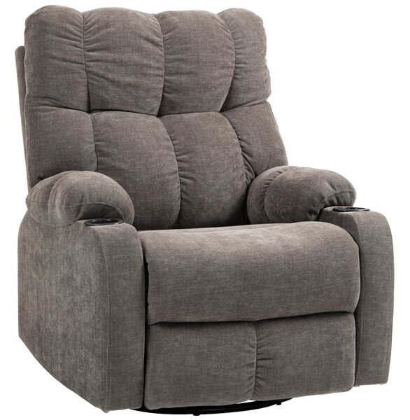HOMCOM Poltrona Reclinabile 135° con Portabicchieri, in Schiuma, Acciaio e Tessuto Effetto Lino, 88x96x108 cm, Marrone