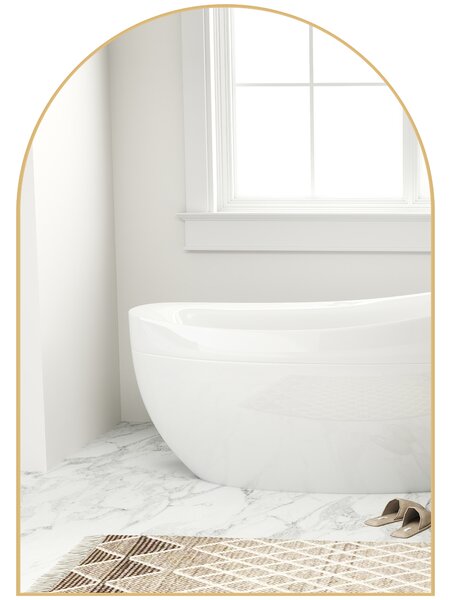 HOMCOM Specchio da parete arrotondato specchio da bagno con cornice in lega di alluminio per camera da letto soggiorno ingresso 50 × 70 cm oro