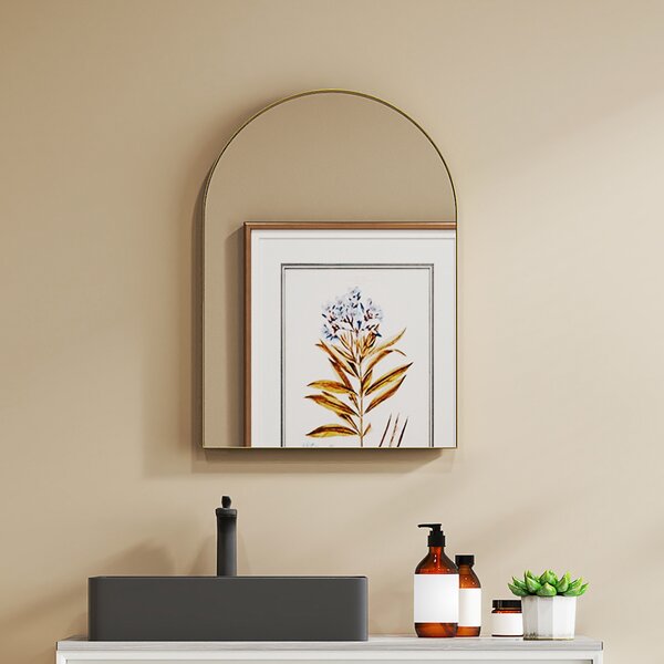 HOMCOM Specchio da parete arrotondato specchio da bagno con cornice in lega di alluminio per camera da letto soggiorno ingresso 50 × 70 cm oro