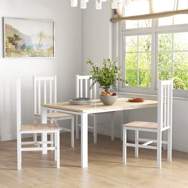 HOMCOM Set di 4 Sedie da Cucina Sedie da Pranzo, Legno Massiccio, Design Moderno, 38,5 cm x 47,5 cm x 99 cm, Naturale | Aosom Italy